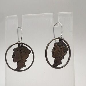 Vintage Coin Silhouette Earrings Queen Elizabeth Half Penny Royal Silver